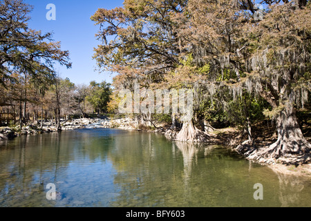 La Guadalupe è uno dei tratti più belli del fiume in Hill Country Gruene Texas USA Foto Stock