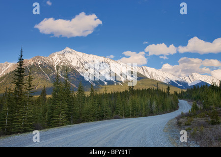 Backroad si snoda attraverso le Montagne Rocciose Canadesi, Kananaskis Country, Alberta, Canada Foto Stock