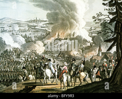 Battaglia di Austerlitz il 2 dicembre 1805. Napoleone in basso al centro sul cavallo bianco con turbanded bodygards Foto Stock