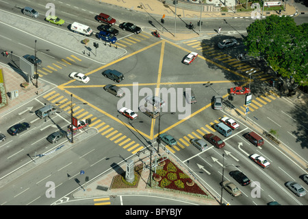 Vista aerea di Box Junction, Road Junction, Crossroads o Traffic Intersection, KLCC o Kuala Lumpur City Centre, Kuala Lumpur, Malesia Foto Stock