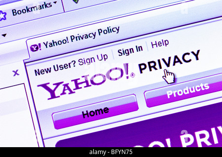 Macro di screenshot del Yahoo e la tua Privacy - la sezione di Yahoo il sito web che descrive come si tratta con dati personali. Foto Stock