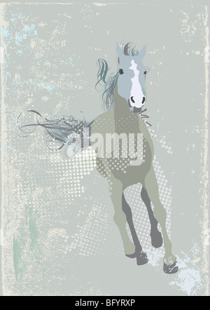 Illustrazione di una stilizzata in esecuzione a cavallo. Grunge background . Foto Stock