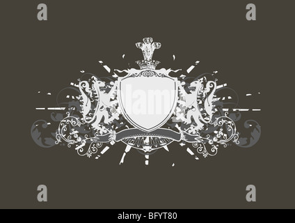 Un scudo araldico o badge con i lions , vuoto in modo che sia possibile aggiungere le proprie immagini. Illustrazione Vettoriale. Sfondo nero . Foto Stock