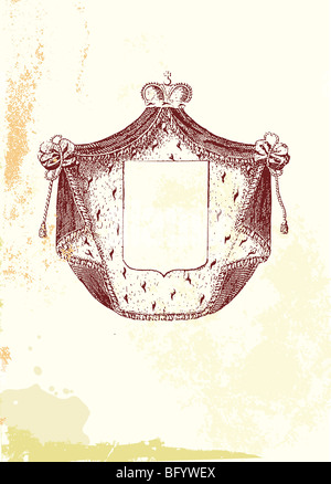 Un scudo araldico o badge, vuoto in modo che sia possibile aggiungere le proprie immagini. Grunge background. Illustrazione Vettoriale. Foto Stock