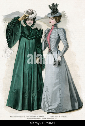 Moda per signore, 1898 illustrazione dalla rivista francese La Mode illustre dei disegni di Mmes Brun-Cailleux a Parigi Foto Stock