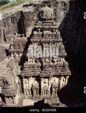 Il Tempio Kailasanatha risalente all'VIII secolo D.C., Ellora, Sito Patrimonio Mondiale dell'UNESCO, Maharashtra, India, Asia Foto Stock