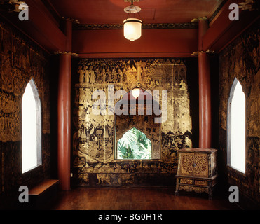 Interno del Padiglione di lacca in giardino, Suan Pakkad Palace (cavolo Garden Palace), Bangkok, Thailandia, Asia Foto Stock