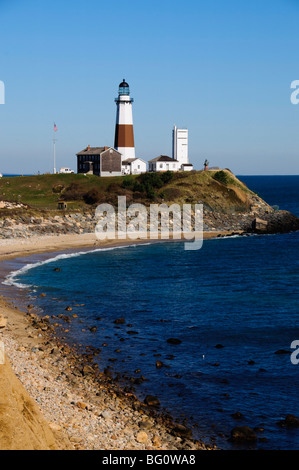 Montauk Point Lighthouse, Montauk, Long Island, nello Stato di New York, Stati Uniti d'America, America del Nord Foto Stock