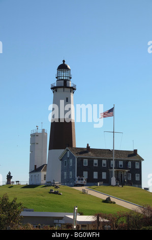 Montauk Point Lighthouse, Montauk, Long Island, nello Stato di New York, Stati Uniti d'America, America del Nord Foto Stock