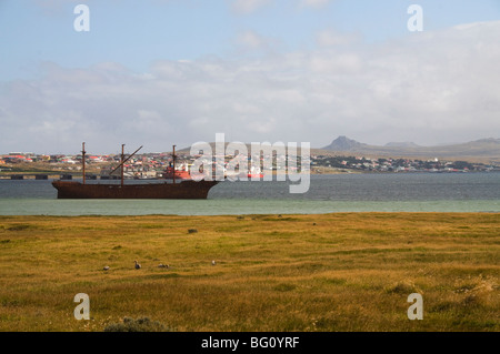 La signora Elisabetta, una vecchia nave a vela che si è arenata, Port Stanley nelle isole Falkland, Sud America Foto Stock