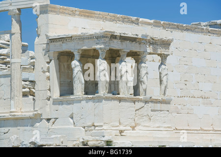 Portico delle cariatidi, Eretteo tempio, Acropolis, Sito Patrimonio Mondiale dell'UNESCO, Atene, Grecia, Europa Foto Stock