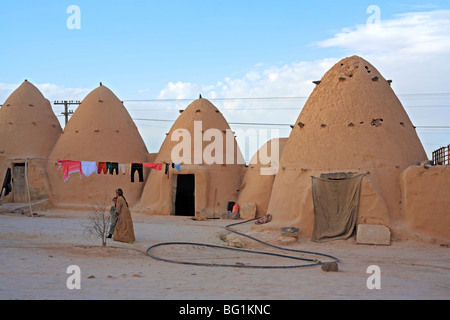 Villaggio con arnia tradizionale casa costruita in mattoni e fango, Srouj village, Siria, Medio Oriente Foto Stock