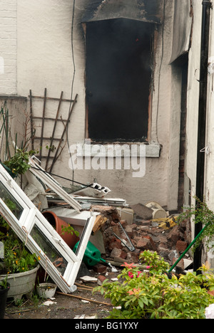 Casa a schiera a seguito di incendio esplosione di gas Foto Stock