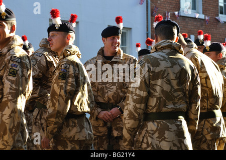 Secondo battaglione del reggimento reale di Fusiliers Homecoming Parade, Warwick, Warwickshire, Inghilterra, Regno Unito Foto Stock