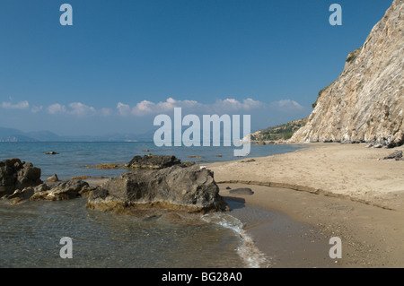 Spiaggia di Dafni, Zante, vista sul Golfo di Laganas. Area di nidificazione della tartaruga di Loggerhead (Caretta caretta). Foto Stock