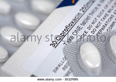 La ciprofloxacina antibiotico pillole in blister Foto Stock