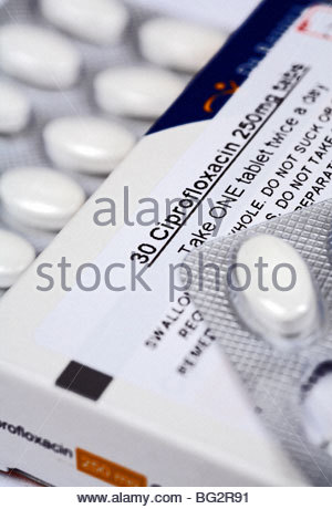 La ciprofloxacina antibiotico pillole in blister Foto Stock