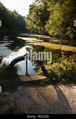 Weir sul fiume Bradford a Youlgrave nel Parco Nazionale di Peak District, Derbyshire. Foto Stock