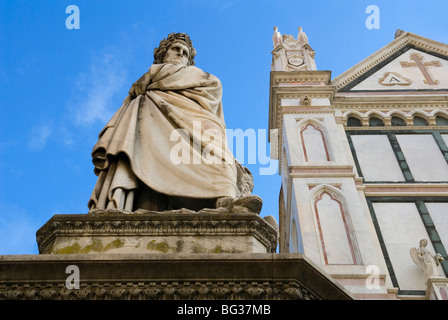 Statua di Dante Alighieri, Santa Croce, Firenze (Firenze), il Sito Patrimonio Mondiale dell'UNESCO, Toscana, Italia, Europa Foto Stock