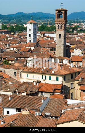 Vista di Lucca da Torre Guinigi, Lucca, Toscana, Italia, Europa Foto Stock