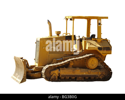 Un pesanti attrezzature movimento terra Bulldozer isolato su bianco con tracciato di ritaglio Foto Stock