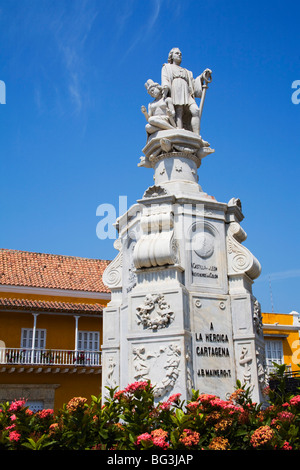 J.B. Maine Royt monumento storico, Plaza de La Aduana, antica città murata distretto, città di Cartagena, lo stato di Bolivar, Colombia Foto Stock