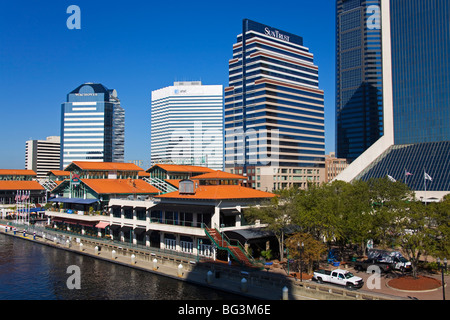 Riverfront e Jacksonville Landing, Jacksonville, Florida, Stati Uniti d'America, America del Nord Foto Stock