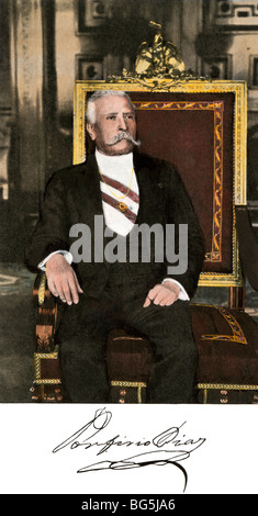 Il Presidente messicano Porfirio Diaz, con la sua firma. Colorate a mano i mezzitoni di una fotografia Foto Stock