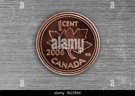 Standard Penny canadese (1 cent) con due foglie di acero. Foto Stock