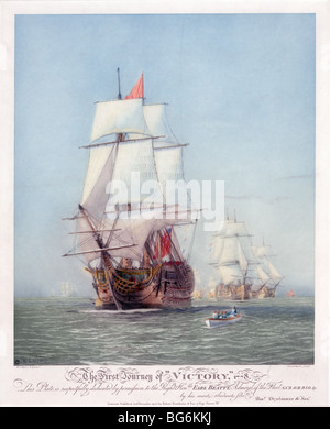 La nave HMS Victory 'man di guerra' 1778 in piena vela su acque calme. Lord Nelson nave ammiraglia nella battaglia di Trafalgar. Portsmouth Inghilterra museo Foto Stock
