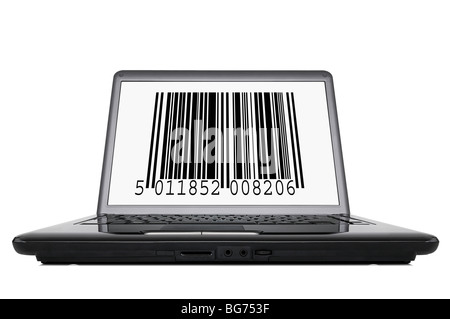 Codice a barre sullo schermo di un computer portatile Foto Stock