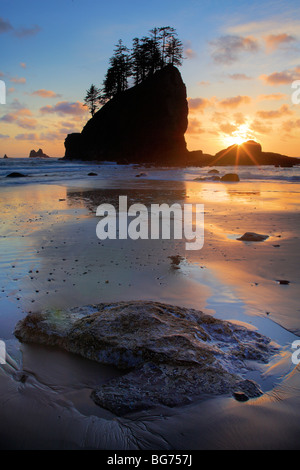 Tramonto a seconda spiaggia, nello stato di Washington, il Parco Nazionale di Olympic Foto Stock