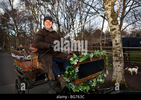 Regno Unito, Inghilterra, Manchester, Wythenshawe Park addobbate a festa e pony trap Natale dando rides Foto Stock