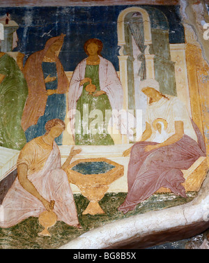 Gli affreschi di Dionisius sulla facciata occidentale della Vergine Natività cattedrale nel monastero di Ferapontovo, Vologda regione, Russia Foto Stock