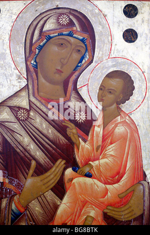 Madonna con Gesù (XIX secolo), icona russa, Monastero di Ferapontov, Ferapontovo, Vologda regione, Russia Foto Stock