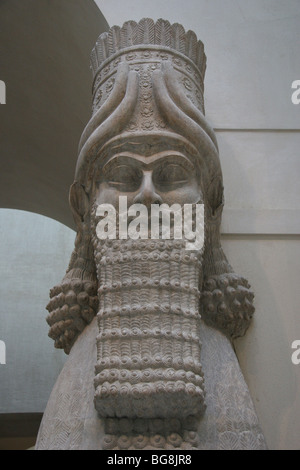 Lamasu o Bull-l'uomo. Rilievi da Sargon II del palazzo. Foto Stock