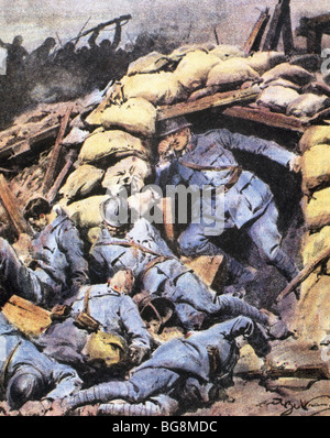 La prima guerra mondiale (1914-1918). Il capitano francese chiuso nelle trincee dalle truppe tedesche (1918). Foto Stock