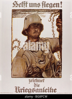 La prima guerra mondiale (1914-1918). Poster ' aiutarci a vincere ' da Fritz ERLER (1868-1940), a cura del governo tedesco. Foto Stock