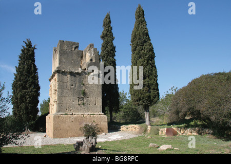 Arte romana. La torre di Scipions ( I secolo D.C.). Il momument è costruito lungo la Via Augusta. Nei pressi di Tarragona . La Catalogna. Foto Stock