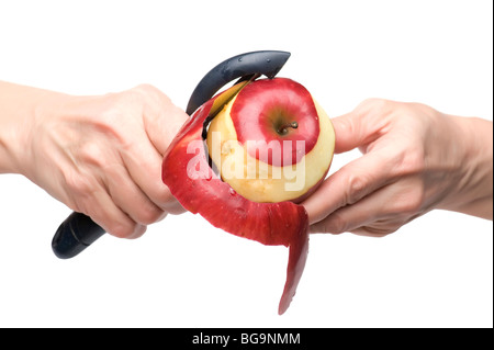 Scopo isolatsd su sfondo bianco apple a portata di mano Foto Stock