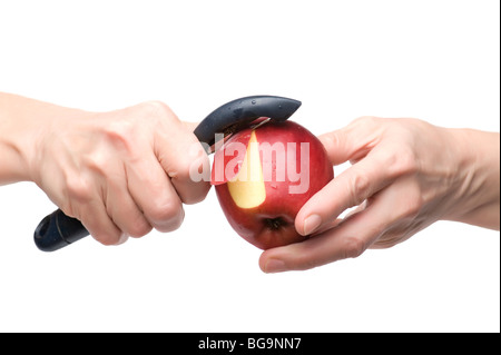 Scopo isolatsd su sfondo bianco apple a portata di mano Foto Stock