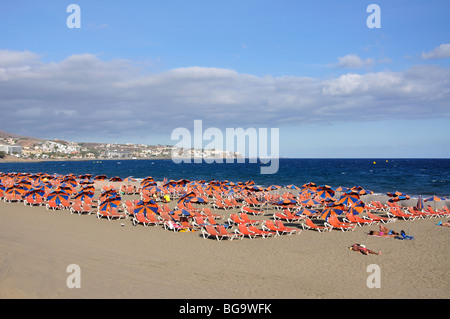 Vista della spiaggia, Playa del Ingles San Bartolome de Tirajana comune, Gran Canaria Isole Canarie Spagna Foto Stock