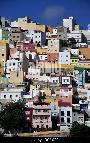 Case sul dipinto "collina", Barrio San Nicolas, Las Palmas de Gran Canaria Gran Canaria Isole Canarie Spagna Foto Stock