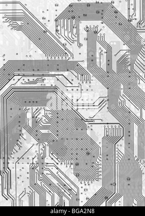 La scheda a circuito elettronico hi-tech grigio Sfondo grafico Foto Stock