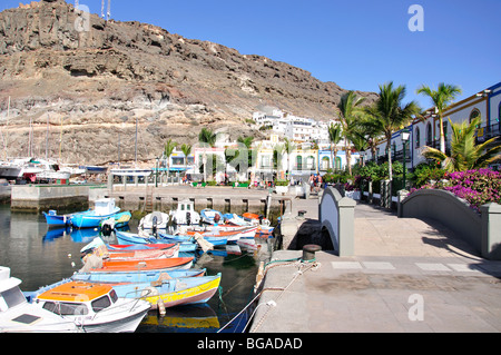 Harbourside promenade, Puerto de Mogan, Mogan comune, Gran Canaria Isole Canarie Spagna Foto Stock