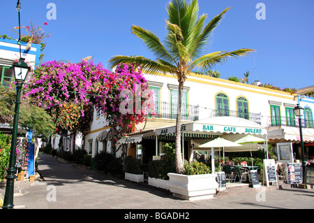 Harbourside promenade, Puerto de Mogan, Mogan comune, Gran Canaria Isole Canarie Spagna Foto Stock