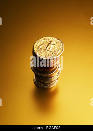 Pila di US Dollar monete Foto Stock