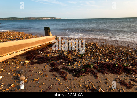 Vista in lontananza gli aghi sull'Isola di Wight da Barton sul mare Foto Stock