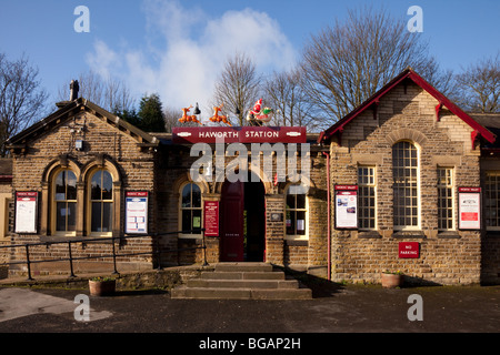 Haworth stazione ferroviaria, nello Yorkshire, Regno Unito Foto Stock