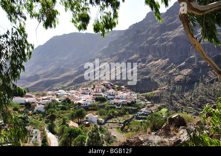 Vista del villaggio, Fataga, San Bartolome de Tirajana comune, Gran Canaria Isole Canarie Spagna Foto Stock